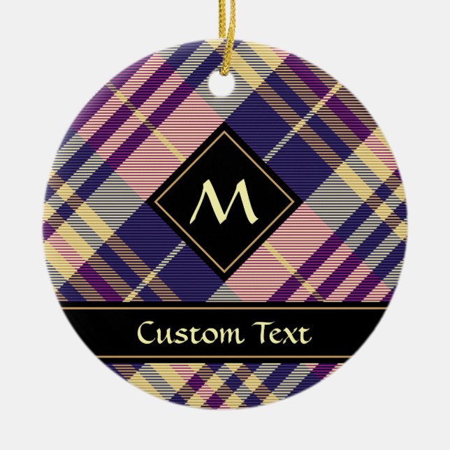 Ornamento De Cerâmica Tartan roxo, Dourado e azul (Frente)