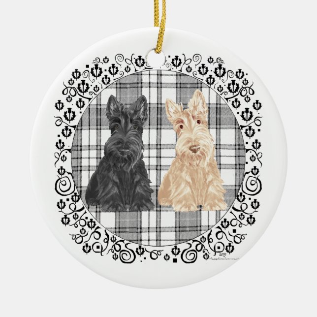 Ornamento De Cerâmica Tartan Scotties (Frente)