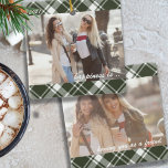 Ornamento De Cerâmica Tartan Xadrez Felicidade é Você como Amigo 2 Foto<br><div class="desc">Ornamento de fotos de xadrez verde-tartan com fotos personalizadas e tipografia de script de pincel. O design é de dois lados e o modelo está pronto para que você adicione fotos de tamanho de cheio à parte frontal e traseira. O ano e a formulação são perfeitamente editáveis - por exemplo,...</div>