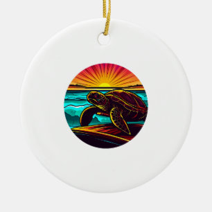 Ornamento De Cerâmica Tartaruga ao Pôr do Sol, Inspirando Design da Natu
