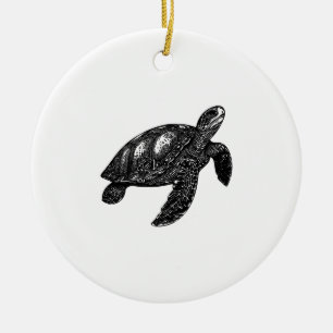 Ornamento De Cerâmica Tartaruga Aquática Antiga Nadando Elegante Cópia