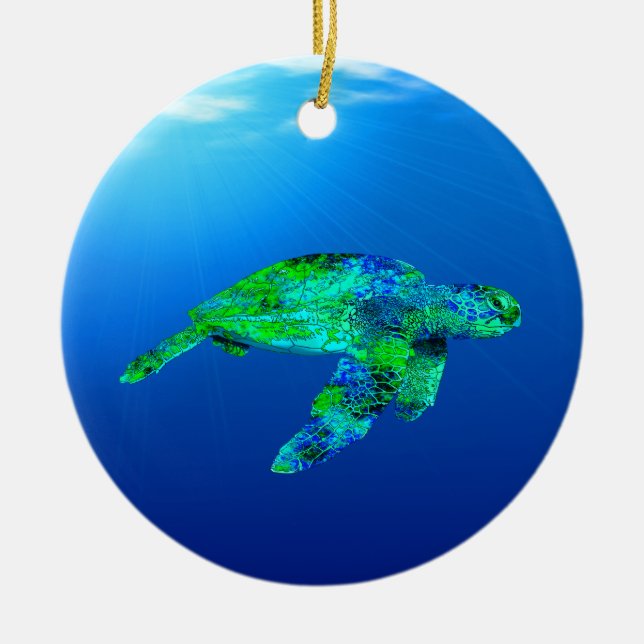 Ornamento De Cerâmica Tartaruga de mar subaquática (Frente)