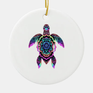 Ornamento De Cerâmica Tartaruga Marinha Mandala Mar Oceano Arte Animal B