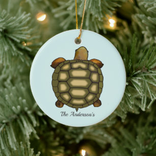 Ornamento De Cerâmica Tartaruga Personalizada em Azul Claro