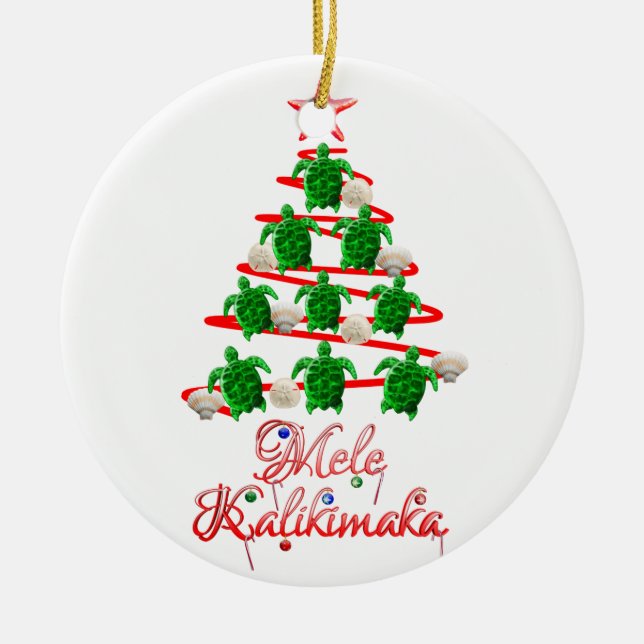 Ornamento De Cerâmica Tartarugas marinhas Mele Kalikimaka (Frente)