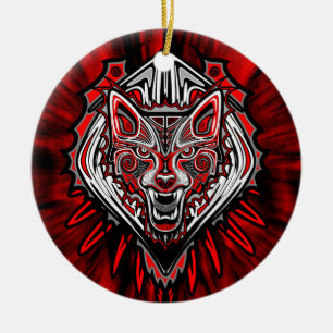 Ornamento De Cerâmica Tatuagem de Lobo Estilo Haida Arte Círculo Ornamen