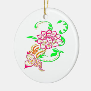 Ornamento De Cerâmica Tatuagem Flor