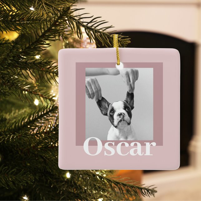 Ornamento De Cerâmica Taupe Moderno e Rosa | Foto de cão (Criador carregado)