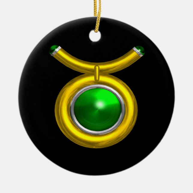 Ornamento De Cerâmica TAURUS ZODIAC ANIVERSÁRIO JEWEL GREEN EMERALD Dour (Frente)