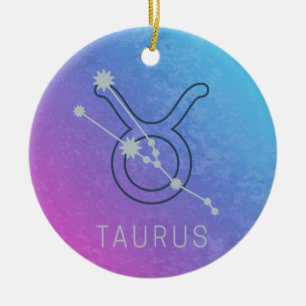 Ornamento De Cerâmica Taurus Zodiac Sinal Watercolor Horoscope