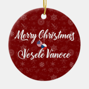 Ornamento De Cerâmica Tcheco-Americano Feliz Natal Bilíngue