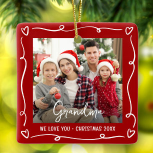 Ornamento De Cerâmica Te Amo Vovó Natal Foto Vermelho Diversão Doodles