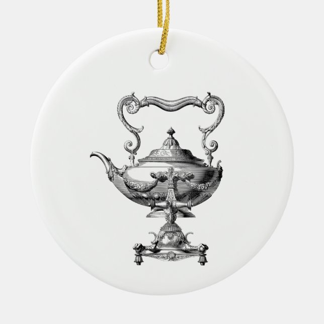 Ornamento De Cerâmica Tea Kettle Antiquado (Frente)