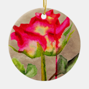 Ornamento De Cerâmica Tea Rosa aquosa híbrido cor-de-água, moderna arte