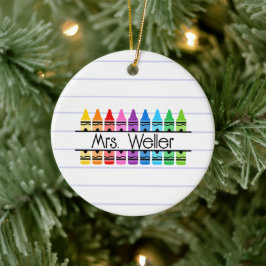 Ornamento De Cerâmica Teacher Appreciation Personalized Crayon Lined