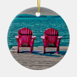 Ornamento De Cerâmica Teal Beach Adirondack preside Casamento Russo