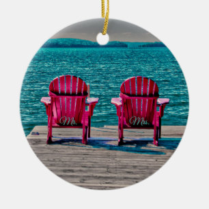 Ornamento De Cerâmica Teal Beach Adirondack preside Casamento Russo