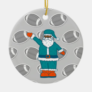 Ornamento De Cerâmica teal blue orange xmas black santa claus basketball