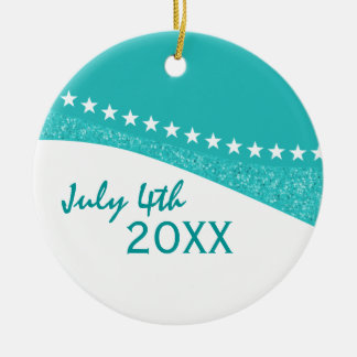 Ornamento De Cerâmica Teal Dazzling Star Curves Ornament