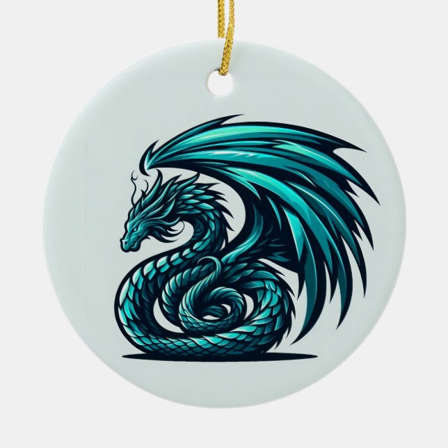 Ornamento De Cerâmica Teal Dragon Também (Frente)