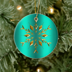 Ornamento De Cerâmica Teal e Dourado Natal das Estrelas
