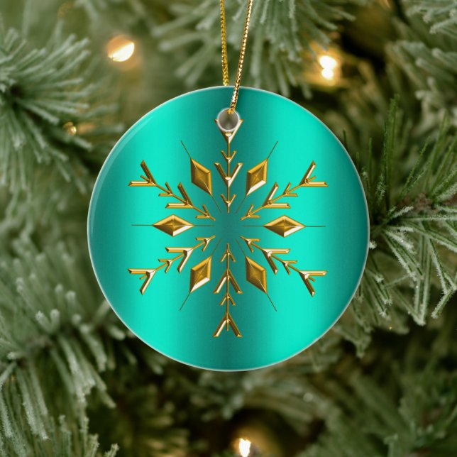 Ornamento De Cerâmica Teal e Dourado Natal das Estrelas (Árvore)