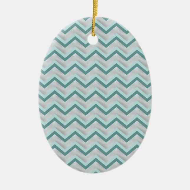 Ornamento De Cerâmica Teal e Pérolas ZigZag (Frente)