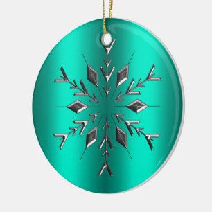 Ornamento De Cerâmica Teal e Silver Star Natal