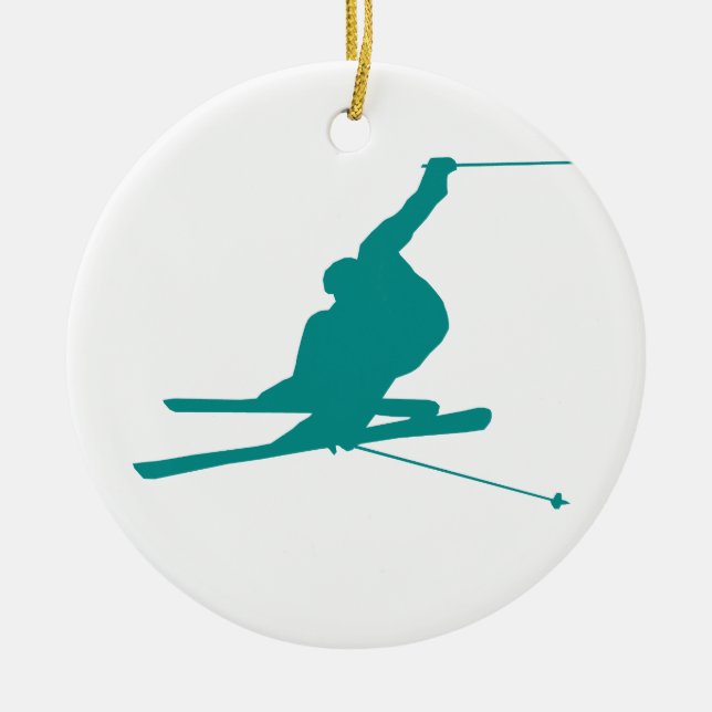 Ornamento De Cerâmica Teal Green Snow Ski (Frente)