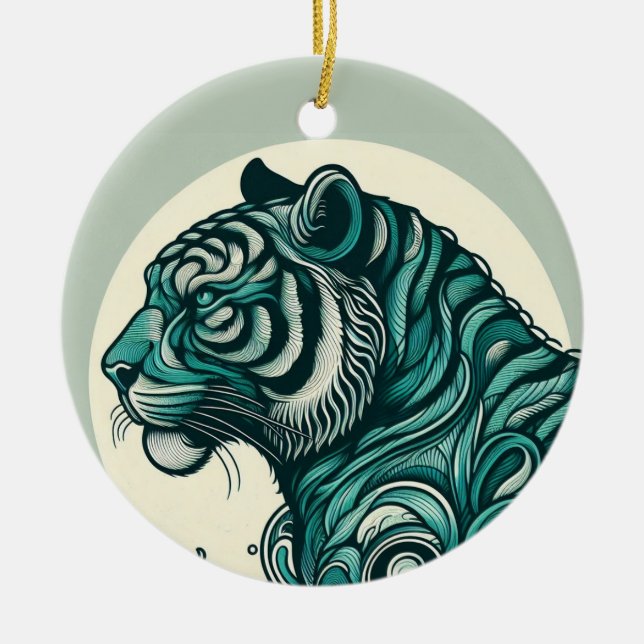 Ornamento De Cerâmica Teal Tiger Ornament (Frente)