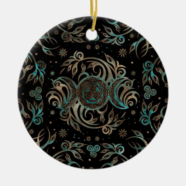 Ornamento De Cerâmica Teal Triple Moon Shimmering (Frente)