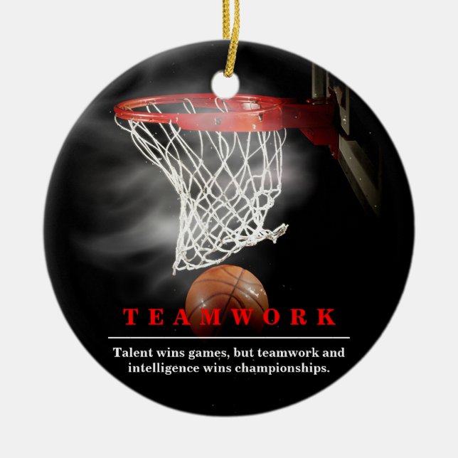 Ornamento De Cerâmica Teamwork Basketball Motivational Inspirational (Frente)