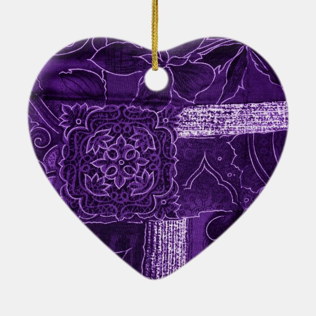Ornamento De Cerâmica Tecido de Patches Florais Roxo (Verso)
