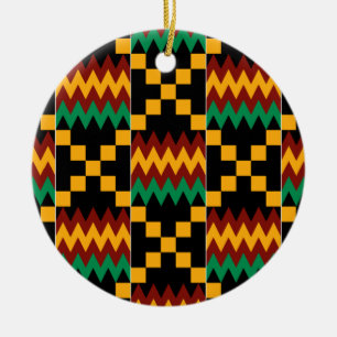 Ornamento De Cerâmica Tecido Kente Amarelo, Verde, Vermelho e Preto