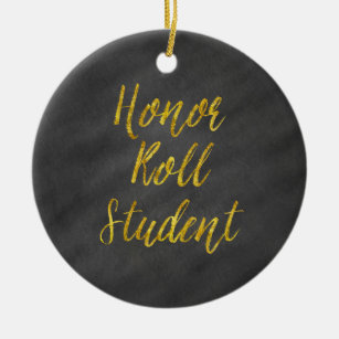 Ornamento De Cerâmica Teclado Dourado Faux Glitter do Honor Roll Student