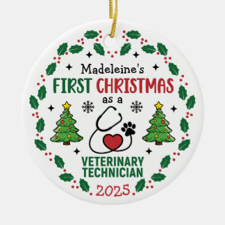 Ornamento De Cerâmica Técnico Veterinário no Primeiro Natal Personalizad