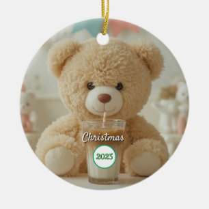 Ornamento De Cerâmica Teddy Bear Coffee 2025 Natal
