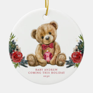 Ornamento De Cerâmica Teddy Bear Holiday Announce Keepsasak