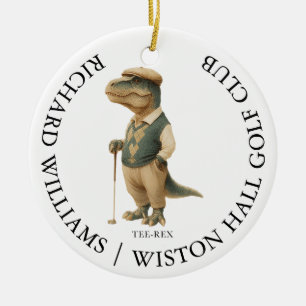 Ornamento De Cerâmica Tee-Rex Dinossauro Nome do Golfista Personalizado