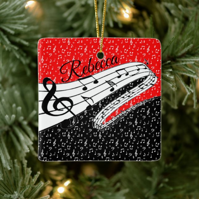 Ornamento De Cerâmica Tema de música vermelha e negra personalizado (Árvore)