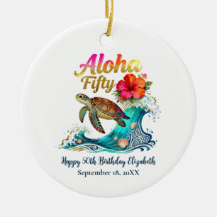 Ornamento De Cerâmica Tema de praia tropical de 50º aniversário