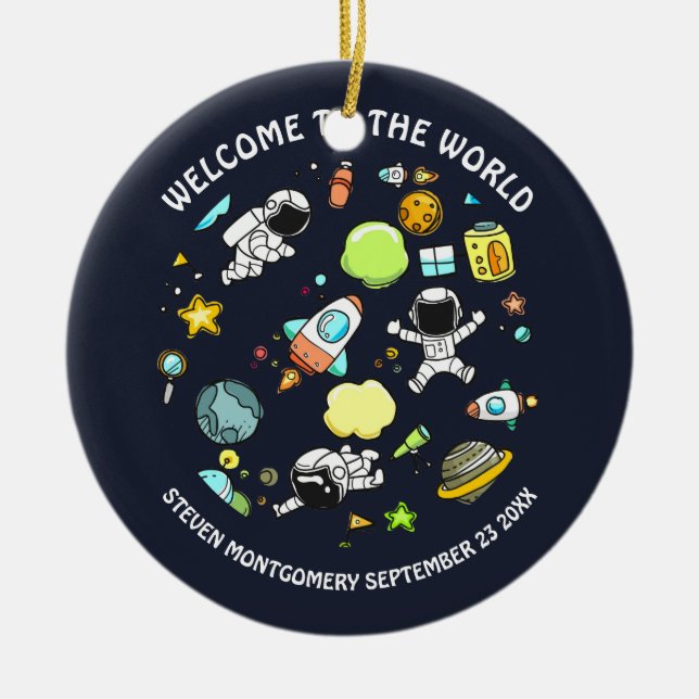 Ornamento De Cerâmica Tema legal do Espaço Exterior - Astronautas e Navi (Frente)