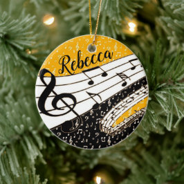 Ornamento De Cerâmica Tema musical Dourado personalizado