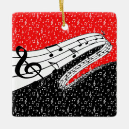 Ornamento De Cerâmica tema musical vermelho e preto