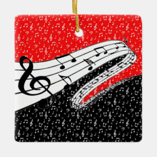 Ornamento De Cerâmica tema musical vermelho e preto