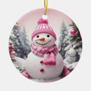 Ornamento De Cerâmica Tema Rosa Personalizado Snowman de Natal
