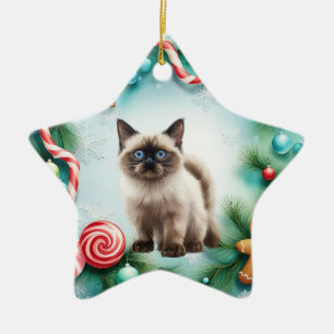 Ornamento De Cerâmica Temas de Natal de Gato Siamês