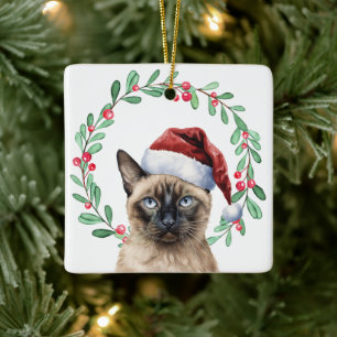 Ornamento De Cerâmica Temas de Natal de Gato Siamês