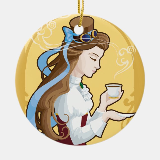 Ornamento De Cerâmica Tempo do chá de Steampunk (Frente)