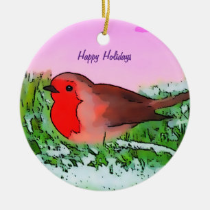 Ornamento De Cerâmica temporada de Natal Robin Holiday